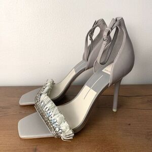 Dolce Vita Hyper Suede & Embellished Raffia High Heel Sandals Size 10 Black Tie